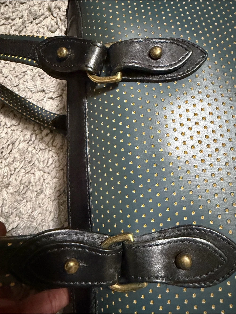Dooney & Bourke Perforated Green and Black Cabrio Leather Satchel